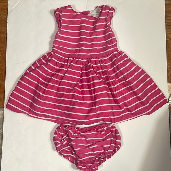 Ralph Lauren pink striped dress with cap sleeves covered buttons & bloomers. 12m - Picture 2 of 5